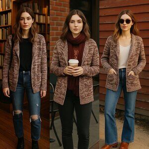 Michael Stars Burgundy Cream Knit Cardigan 1 Grunge, Coffeecore Americana Fall